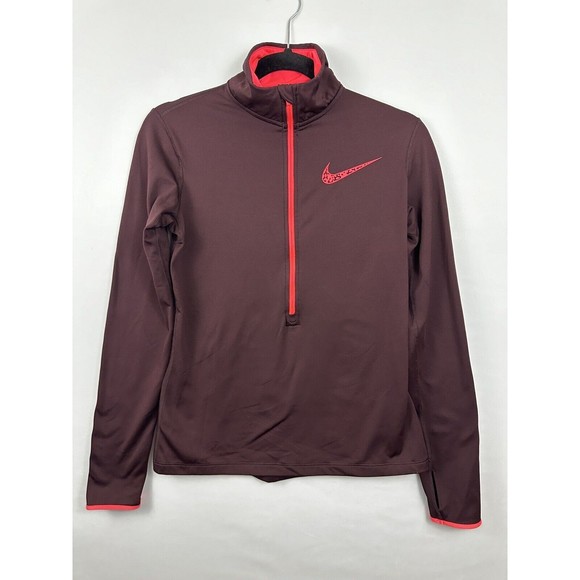 Nike Women’s Active Pullover Size Medium Maroon 1/2 Zip Thumb Holes Lightweight - Picture 1 of 8